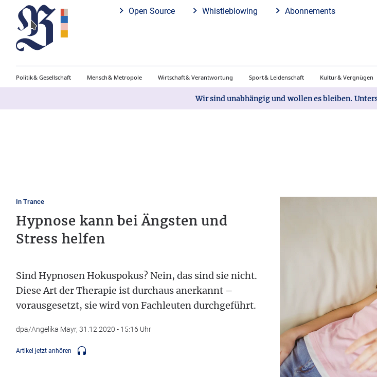 DPA Interview in der Berliner Zeitung zu Thema Hypnotherapie